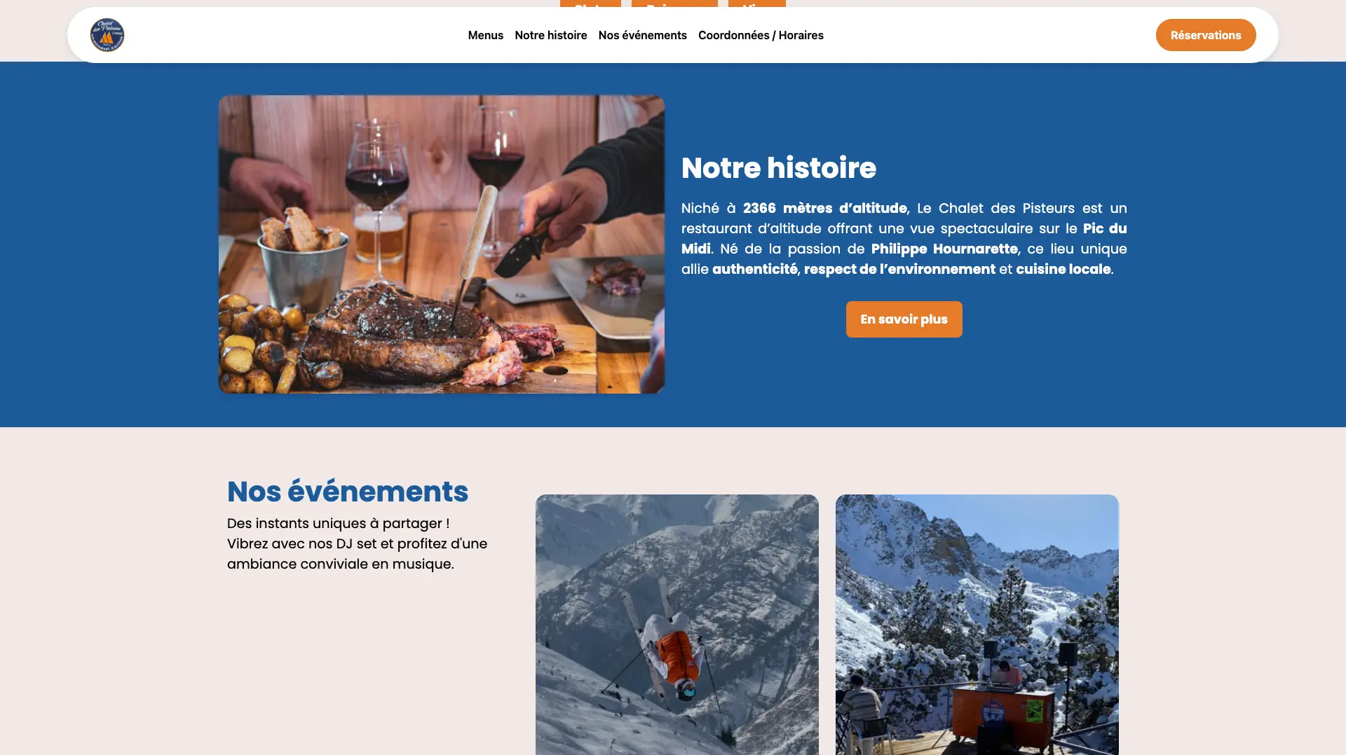 Site vitrine du restaurant Le Chalet des Pisteurs réalisé par BSBM